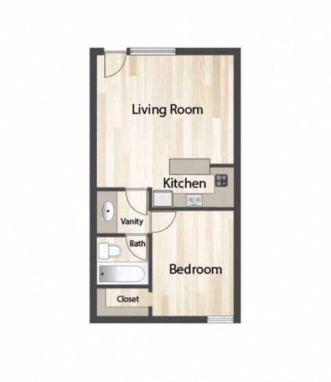 Floor plan for 1 bed, 1 bath, 540 sqft